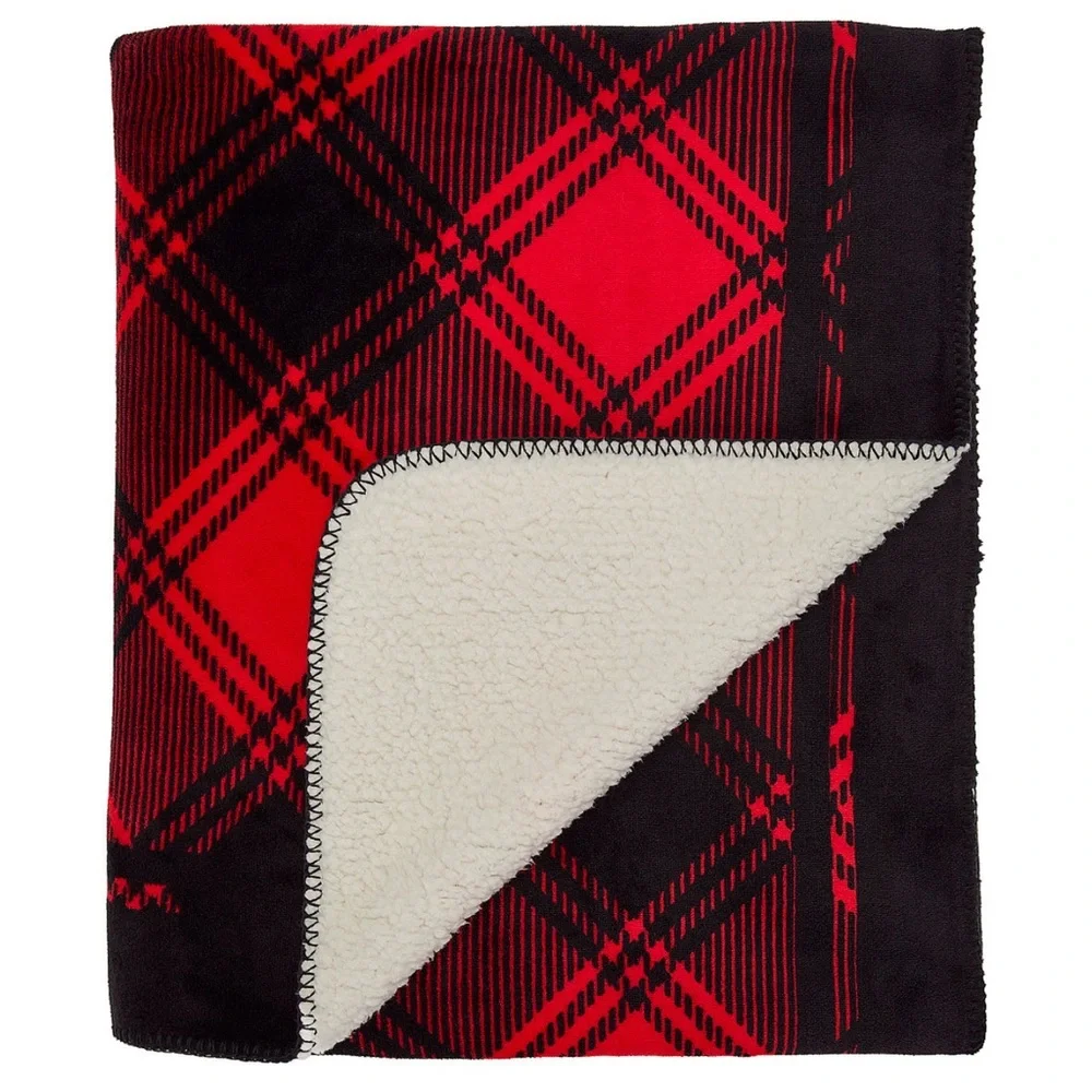 4 / 4 Victoria’s Secret Pink Red & Black Sherpa Lined Cozy Blanket
